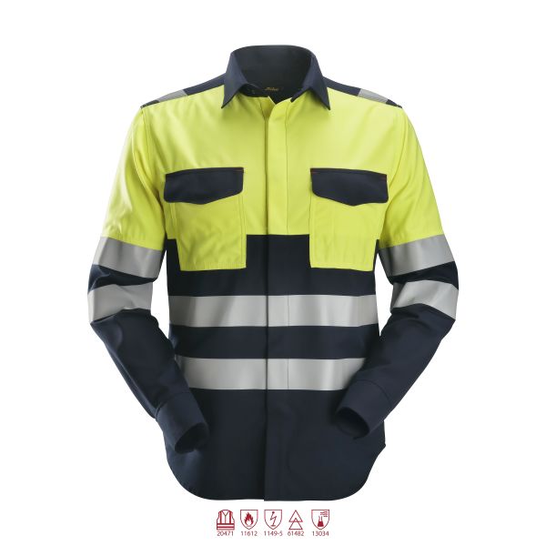 Snickers Workwear 8560 ProtecWork Skjorta varsel gul/marinblå 3XL
