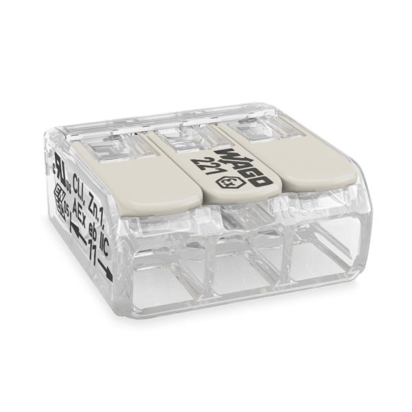 Wago 221-483 Kopplingsklämma transparent med låsspak 3 klämpositioner 50-pack