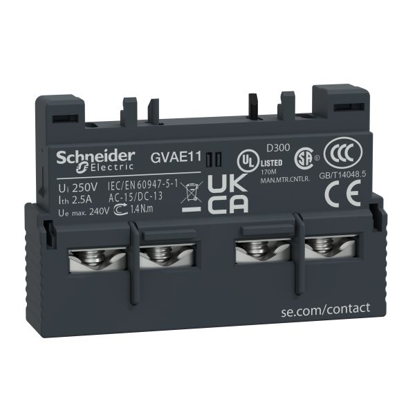 Schneider Electric GVAE11 Hjälpkontaktblock TeSys GV2 & GV3 1 slutande + 1 brytande frontmonteras