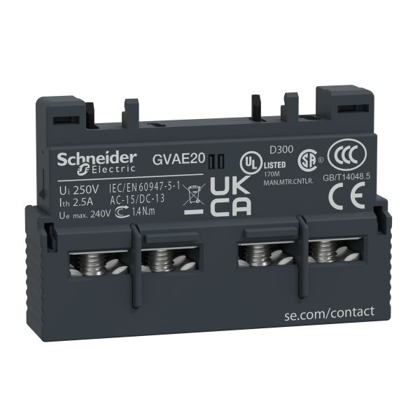 Schneider Electric GVAE20 Hjälpkontaktblock TeSys GV2 & GV3 2 slutande sidomontage vänster