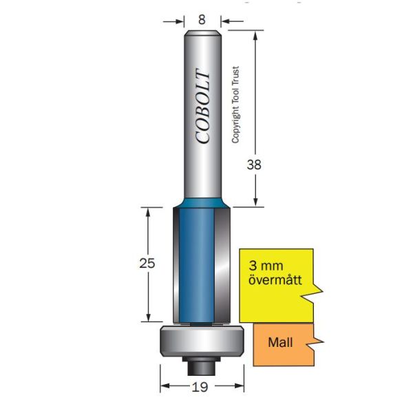 Cobolt 205-013-M195 Kantfräs med kullager för grovprofilering