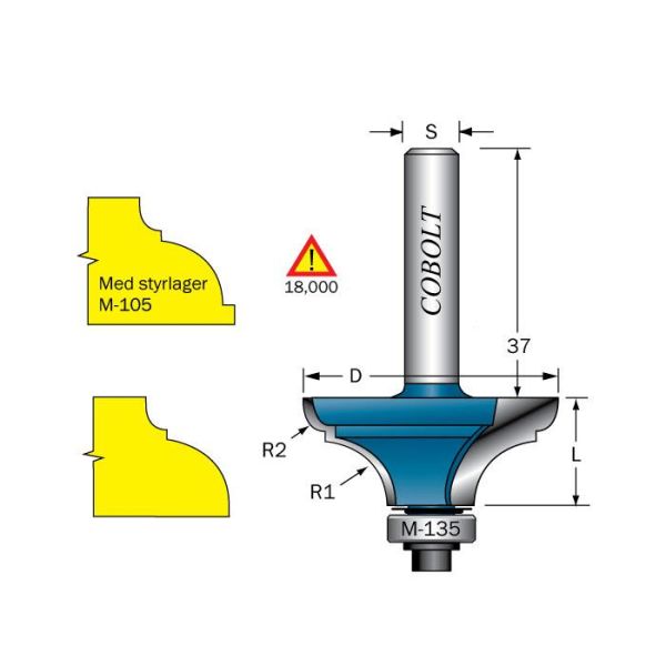 Cobolt 227-000 Kantprofilfräs D=38 R=9,5