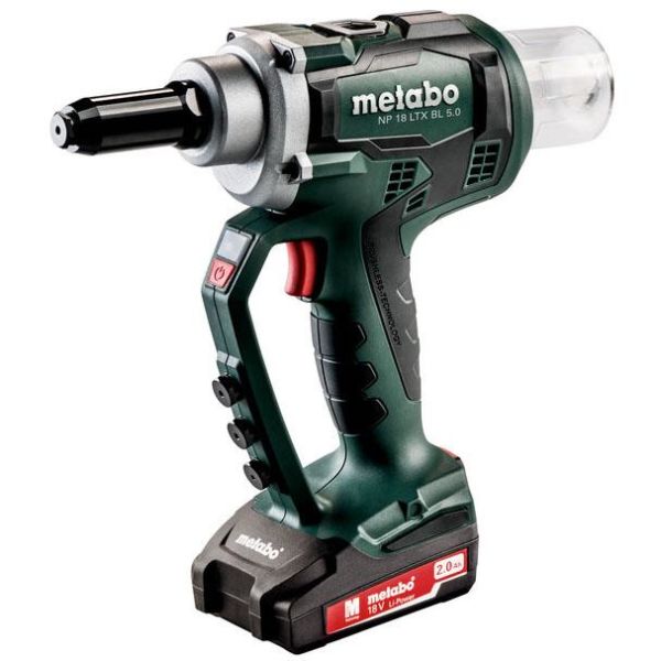 Metabo NP 18 LTX BL 5.0 Nitpistol med 2 st 2,0 Ah batterier och laddare