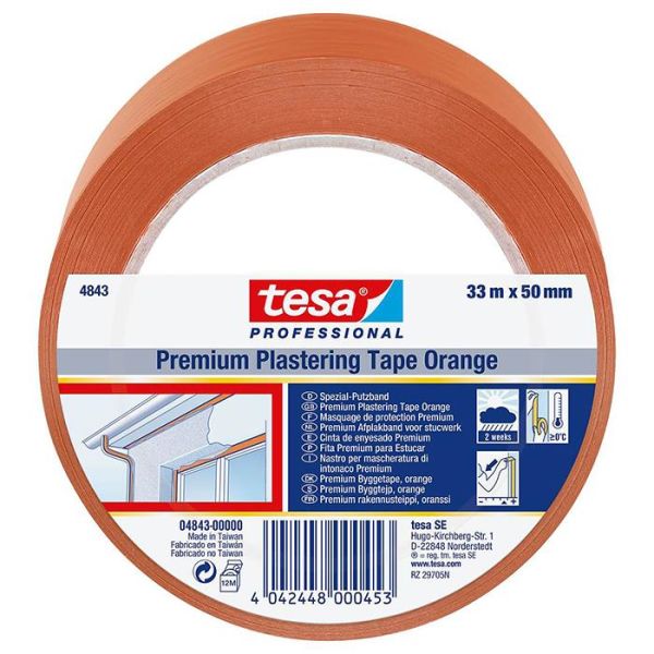 Tesa 4843 Bygg- och skyddstejp PVC UV-resistent 33 m x 50 mm orange