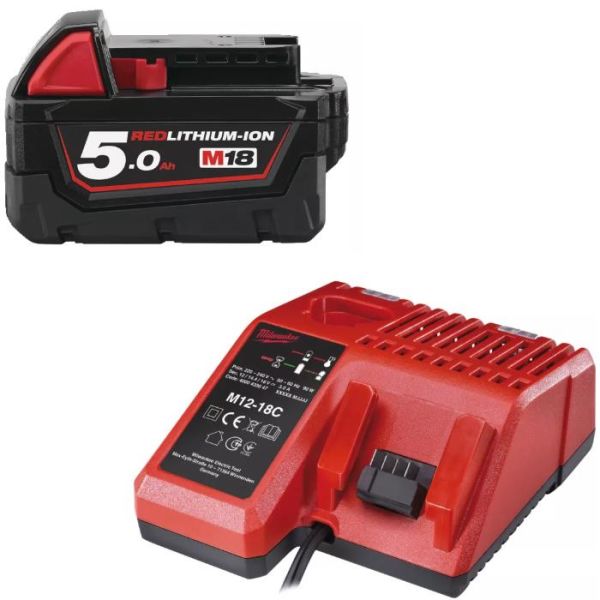 Milwaukee M18 B5 18V + M12-18 C Laddpaket 5,0 Ah med multiladdare