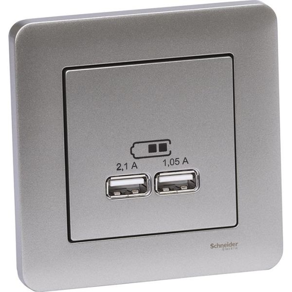 Schneider Electric Exxact Laddstation infälld 2 USB Metallic