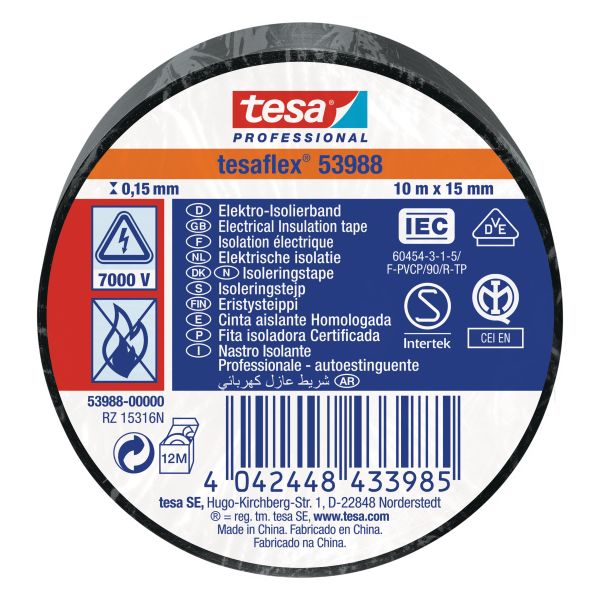 Tesa Tesaflex 53988 Isoleringstejp svart 10 m x 15 mm