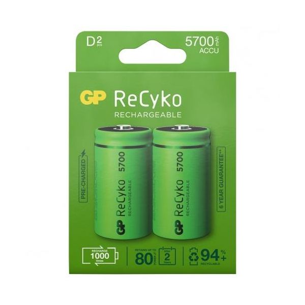 GP Batteries ReCyko 5700 Batteri laddningsbart D 2-pack