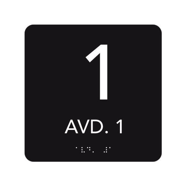 UniGraphics 6705390 Skylt AVD. 1 taktil 150 x 150 mm Svart vit text