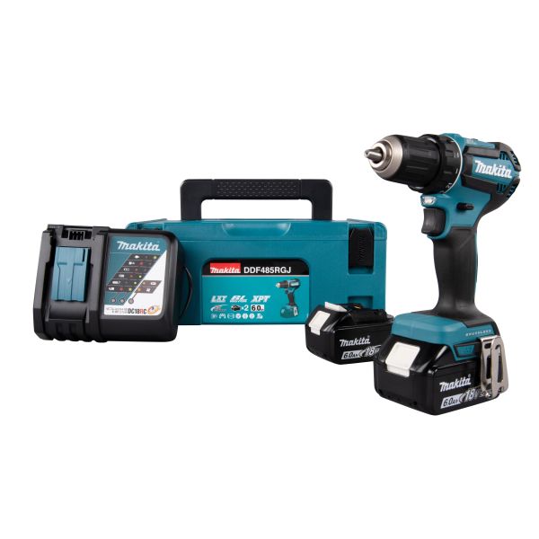 Makita DDF485RGJ Borrskruvdragare med batteri och laddare