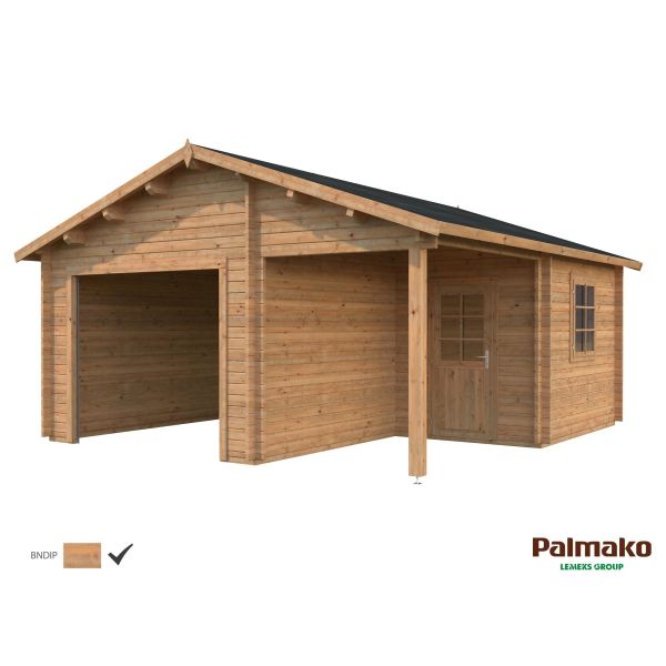 Palmako Roger Garage 28,1 m²/inv. 21,9+5,2 m² utan port brun impr.