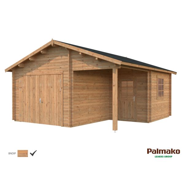 Palmako Roger Garage 28,1 m²/inv. 21,9+5,2 m² med port brun impr.
