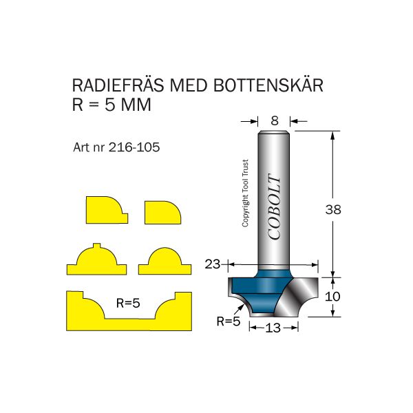 Cobolt 216-105 Radiefräs R=5 D=23/13 L=10