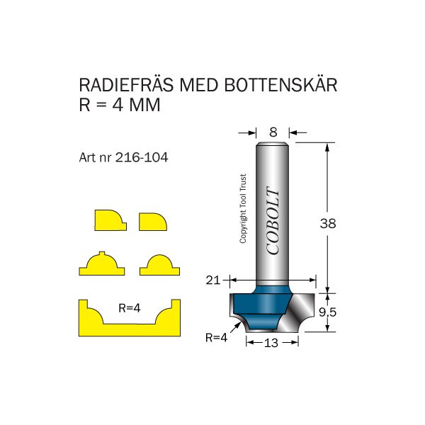 Cobolt 216-104 Radiefräs R=4 D=21/13 L=9,5