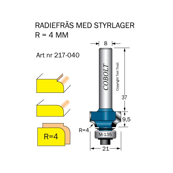 Cobolt 217-040 Avrundningsfräs R=4 D=21 L=9,5