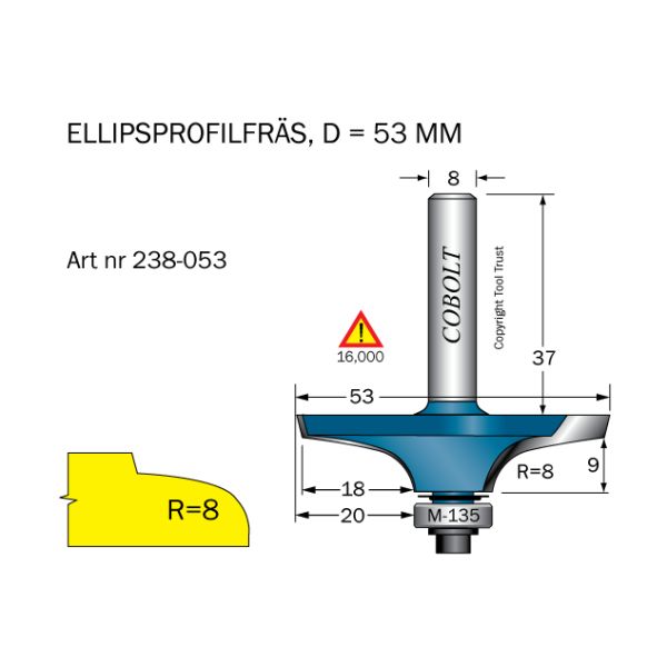 Cobolt 238-053 Profilfräs D=53 L=15 R=8