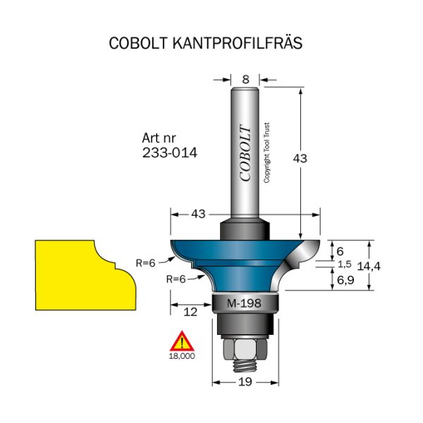 Cobolt 233-014 Profilfräs D=43 L=14,4 R=6