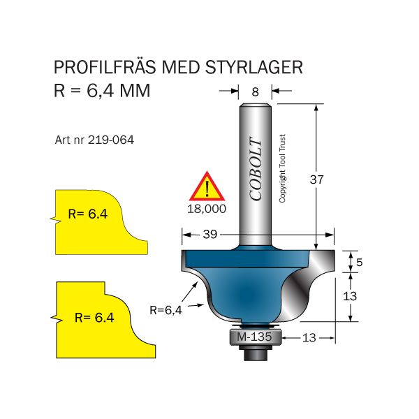 Cobolt 219-064 Profilfräs D=39 L=18 R=6,4