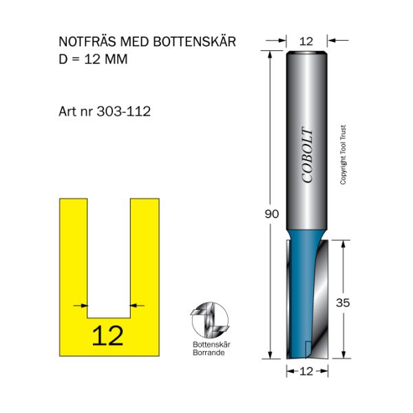 Cobolt 303-112 Notfräs D=12 L=35 TL=90 S=12