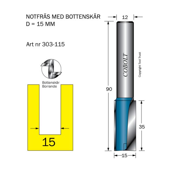 Cobolt 303-115 Notfräs D=15 L=35 TL=90 S=12