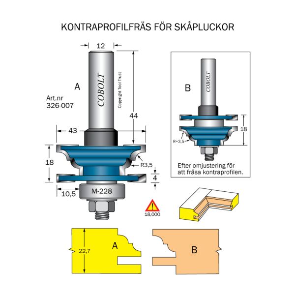 Cobolt 326-007 Kontraprofilfräs D=43 R=3,5 Not=4 L=22,7