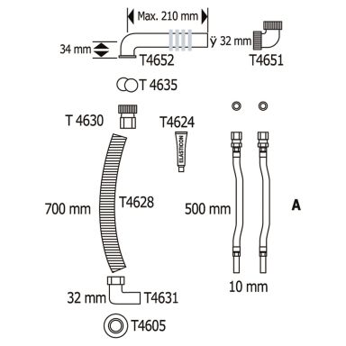 Gustavsberg Care Basic Slange sæt 500 mm, til håndvaskelifte