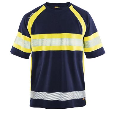 Blåkläder 333710518933XXL T-paita laivastonsininen/huomiokeltainen, UV-suojattu, huomioväri