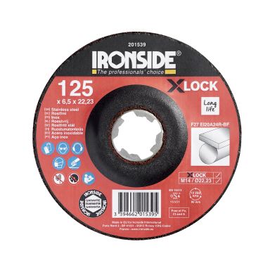 Ironside 201539 Slibeskive X-LOCK, 125x6,5x22,23 mm, rustfrit stål