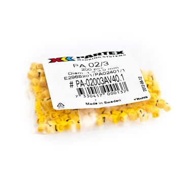 Partex PA02401/L2 Kaapelimerkintä L1-L3, Ø1,3-3 mm, keltainen, 100 kpl