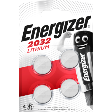 Energizer Lithium Knappecellebatteri CR2032, 3 V, 4-pakning