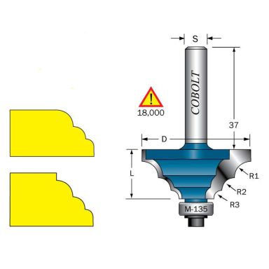 Cobolt 233-929 Fræser med flere radier R=3, 4,5 og 6mm