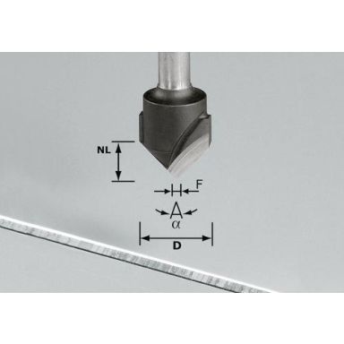Festool HW S8 D18-90° V-notfräs aluminium, 8mm spindel