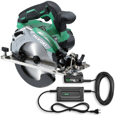 HiKOKI C3606DA Cirkelsav med netadapter, batteri og oplader