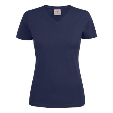 Printer Heavy V-neck Lady T-skjorte Marineblå