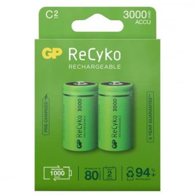 GP Batteries ReCyko 3000 Batteri genopladelig, C, pakke med 2