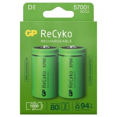 GP Batteries ReCyko 5700 Batteri genopladelig, D, pakke med 2