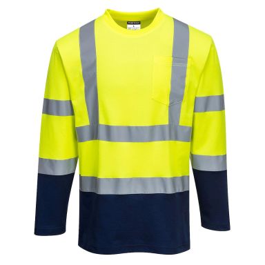 Portwest S280 T-paita pitkähihainen, huomiokeltainen/laivastonsininen