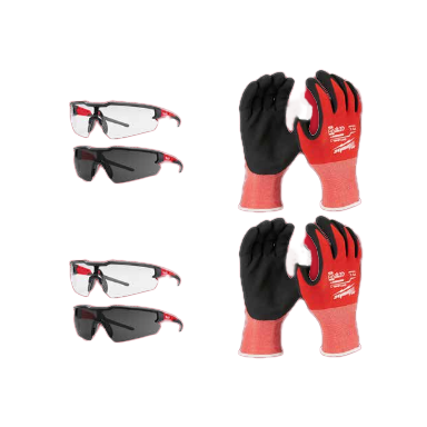 Milwaukee Stay Safe Cut Level 1 M/8 Beskyttelsespakke beskyttelsesbriller x 4 + vernehansker x 2