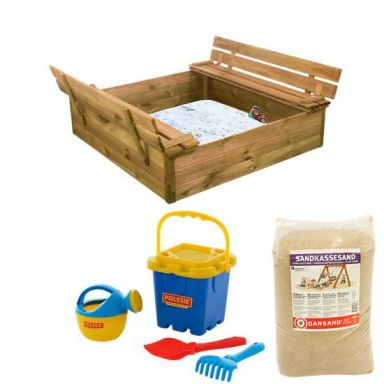 Nordic Play 805-744 Sandlåda med bänk, lock, sand och strandset