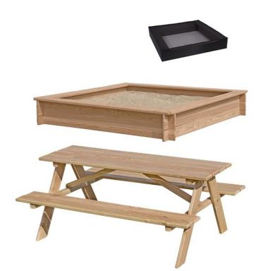 Nordic Play 805-751 Sandlåda lärk, med nät och picknickbord