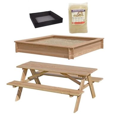 Nordic Play 805-750 Sandlåda lärk, med nät, sand och picknickbord