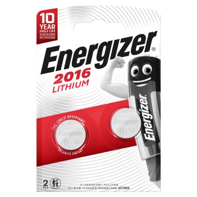 Energizer Lithium Knapcellebatteri CR2016, 3 V, 2-pak