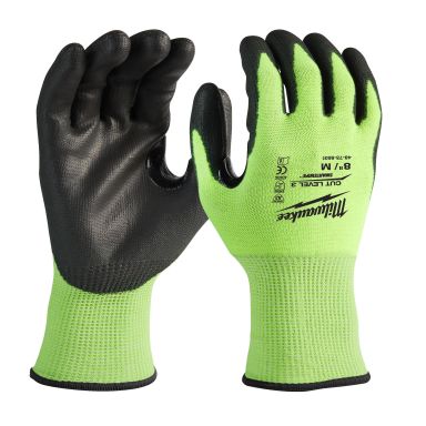 Milwaukee 3/C Skjærebeskyttelseshanske PU dyppet, 144-pakk, CL3/C, Hi-Vis