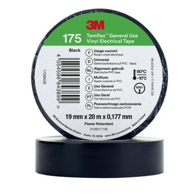 3M Temflex 175 Elektrisk tape 20m x 19mm, svart