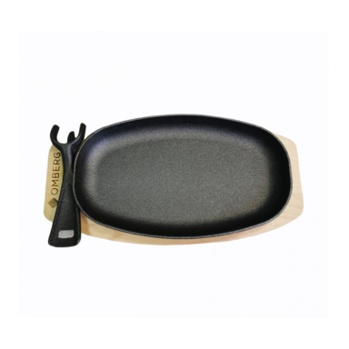 Omberg OMB-K00270 Gjutjärnspanna med träunderlägg, oval