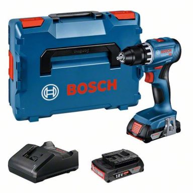 Bosch GSR 18V-45 Bore-/skruemaskine med bæretaske, 2,0 Ah batterier og oplader