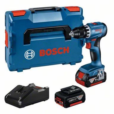 Bosch GSR 18V-45 Bore-/skruemaskine med bæretaske, 3,0 Ah batterier og oplader