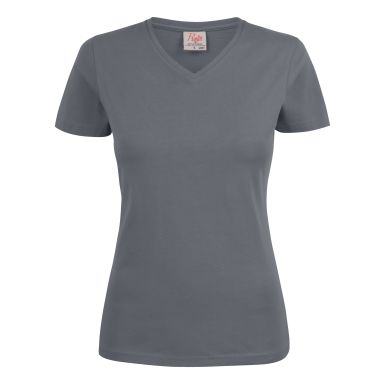 Printer Heavy V-neck Lady T-shirt Stålgrå
