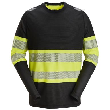Snickers Workwear 2430 Pitkähihainen T-paita huomioväri, musta/keltainen