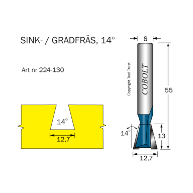Cobolt 224-130 Vaskfræser 14° D=12,7 L=13 TL=55 S=8